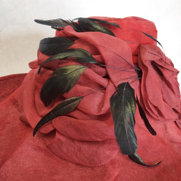 Bridget Armstrong Wide Brim Hat Lady Feathers Elegant Kentucky Derby Tea Party - Picture 8 of 16